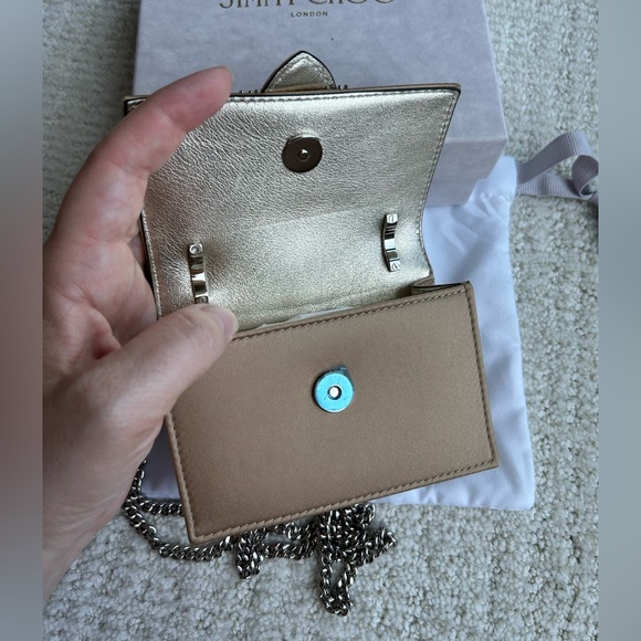 Jimmy Choo Cheri Mini Paris Champagne Satin Bag NEW - Picture 5 of 10